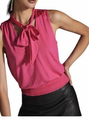 Anthropologie size XL pink sleeveless V- neck top with neck tie has stretch  NWT